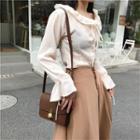 Ruffle Collar Blouse / A-line Midi Skirt
