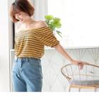 Puff Short Sleeve Square Neck Striped Top