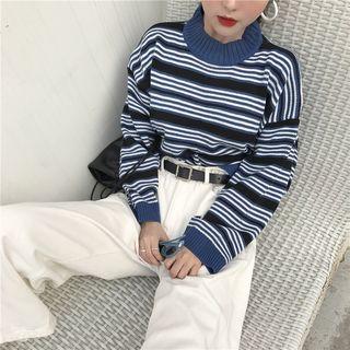 Turtle Neck Stripe Sweater Stripe - One Size