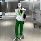 High Waist Loose Fit Jogger Pants / Elbow-sleeve Heart Print T-shirt