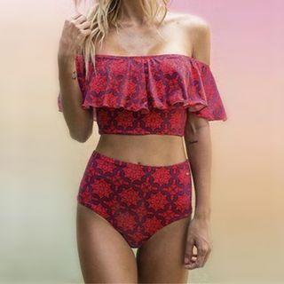 Ruffle Trim Printed Tankini