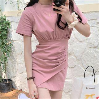 Short-sleeve Asymmetrical Plain Dress