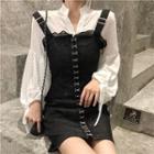 V-neck Bell-sleeve Blouse / Sleeveless Pencil Dress