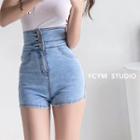 Lace Up-back Ultra High-waist Denim Shorts