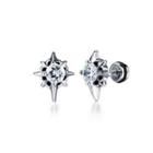 Simple Punk Cross 316l Stainless Steel Stud Earrings With White Cubic Zirconia Silver - One Size