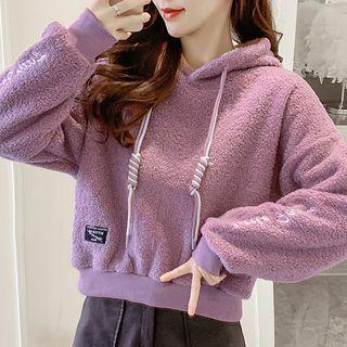 Lettering Cropped Fleece Hoodie