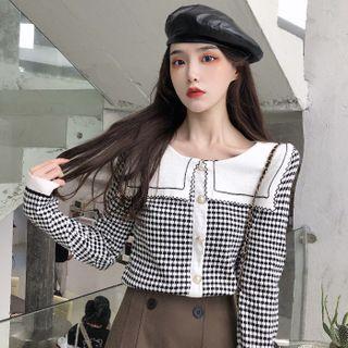 Houndstooth Button-up Knit Top