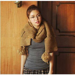 Pompom Knit Scarf Earth Yellow - One Size