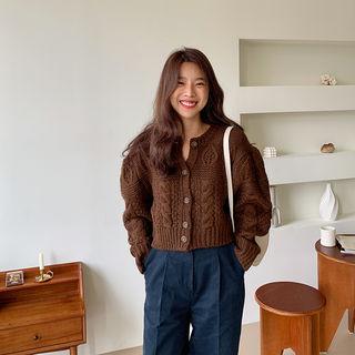 Woolen Cable Knit Crop Cardigan