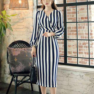 Long-sleeve Striped Midi Sheath Dress