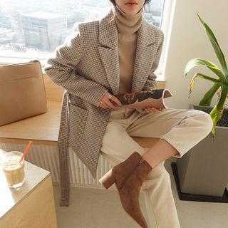 Handmade Wool Blend Houndstooth Blazer Beige - One Size