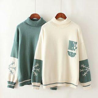 Snowflake Pattern Turtleneck Sweater