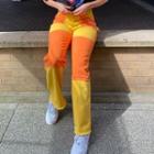 High-waist Color-block Paneled Straight-fit Pants