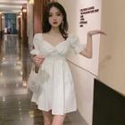 Puff-sleeve Lace Up A-line Dress