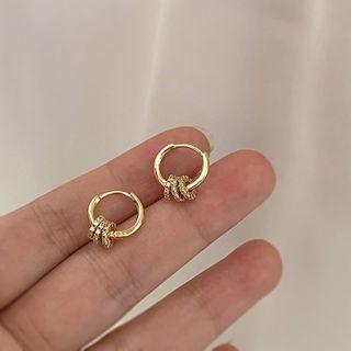 Rhinestone Interlocking Hoop Earring 1 Pair - Gold - One Size