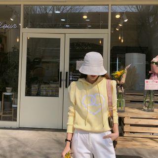 Puff-shoulder Heart-embroidered Hoodie