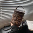 Leopard Print Top Handle Bucket Bag