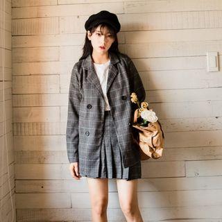Set: Plaid Blazer + Plaid Pleated Skirt