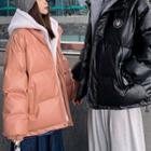 Couple Matching Mock Two-piece Padded Hooded Zip-up Coat