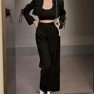 Halter Small Tank Top / Sleeves-detachable Blazer / Wide Leg Pants