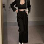 Halter Small Tank Top / Sleeves-detachable Blazer / Wide Leg Pants