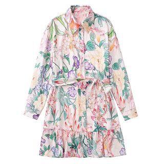 Floral Print Tie-waist Shirt Dress