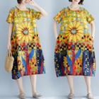 Print Short-sleeve Round-neck Medium Maxi Dress Color - L