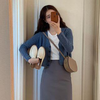 Long Sleeve Plain Cardigan / Plain Skirt