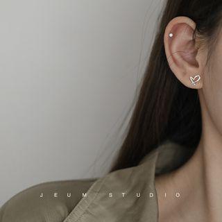 925 Sterling Silver Heart Earring 1 Pair - 925 Silver - Stud Earring - Heart - As Shown In Figure - One Size