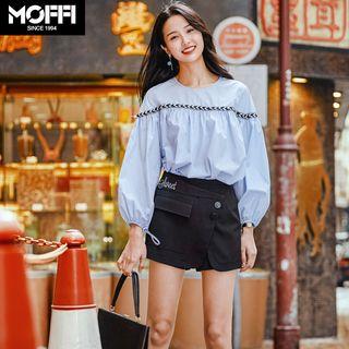 Braided Trim Balloon-sleeve Blouse