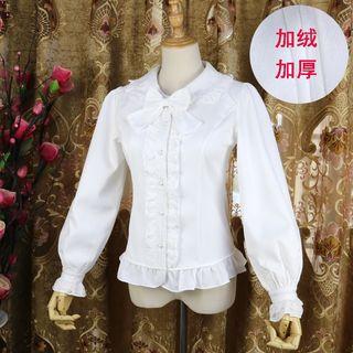 Lace Trim Ruffled Bow Blouse