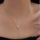 Butterfly Rhinestone Stainless Steel Necklace Silver - One Size