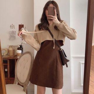 Hooded Cropped Sweater / Spaghetti Strap Mini A-line Dress