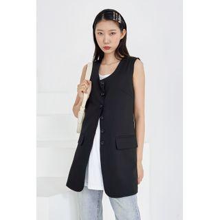 Sleeveless U-neck Longline Jacket Black - One Size