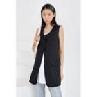 Sleeveless U-neck Longline Jacket Black - One Size