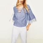 Long-sleeve Striped Lace-up Shirt