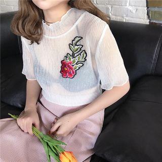 Short Sleeve Printed Mesh Top