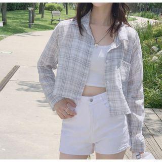 Long-sleeve Plaid Cropped Jacket