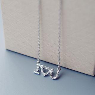 925 Sterling Silver Rhinestone Love Lettering Pendant Necklace Necklace - I O U - One Size