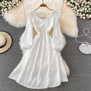 Long Sleeve Embossed V Neck Dress