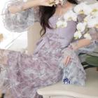 Spaghetti Strap Floral Print Panel Midi Dress / Jacket / Set