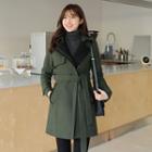 Epaulet Wool Blend Zip-up Coat With Sash