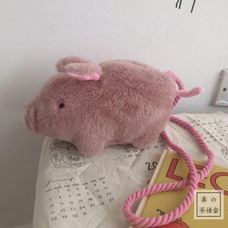 Pig Shape Furry Crossbody Bag Mauve Pink - One Size