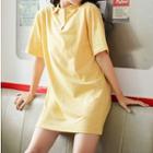 Pinstriped Short-sleeve Polo Shirt Dress Yellow - One Size