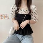 Puff-sleeve Dotted Top / Lace Top