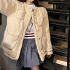 Shirt / Argyle Print Knit Vest / Faux Shearling Jacket / A-line Skirt