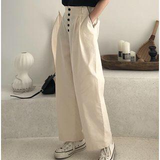 Button High-waist Wide-leg Pants