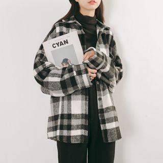 Plaid Long-sleeve Shirt Check - Black & White - One Size