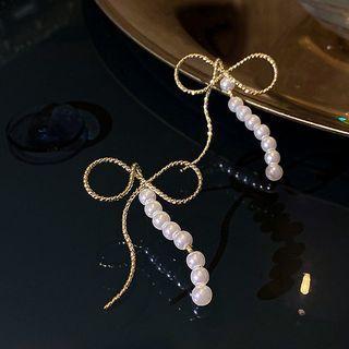 Bow Alloy Faux Pearl Earring 1 Pr - Gold - One Size