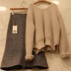 Set: Oversize Sweater + Plaid Midi A-line Skirt